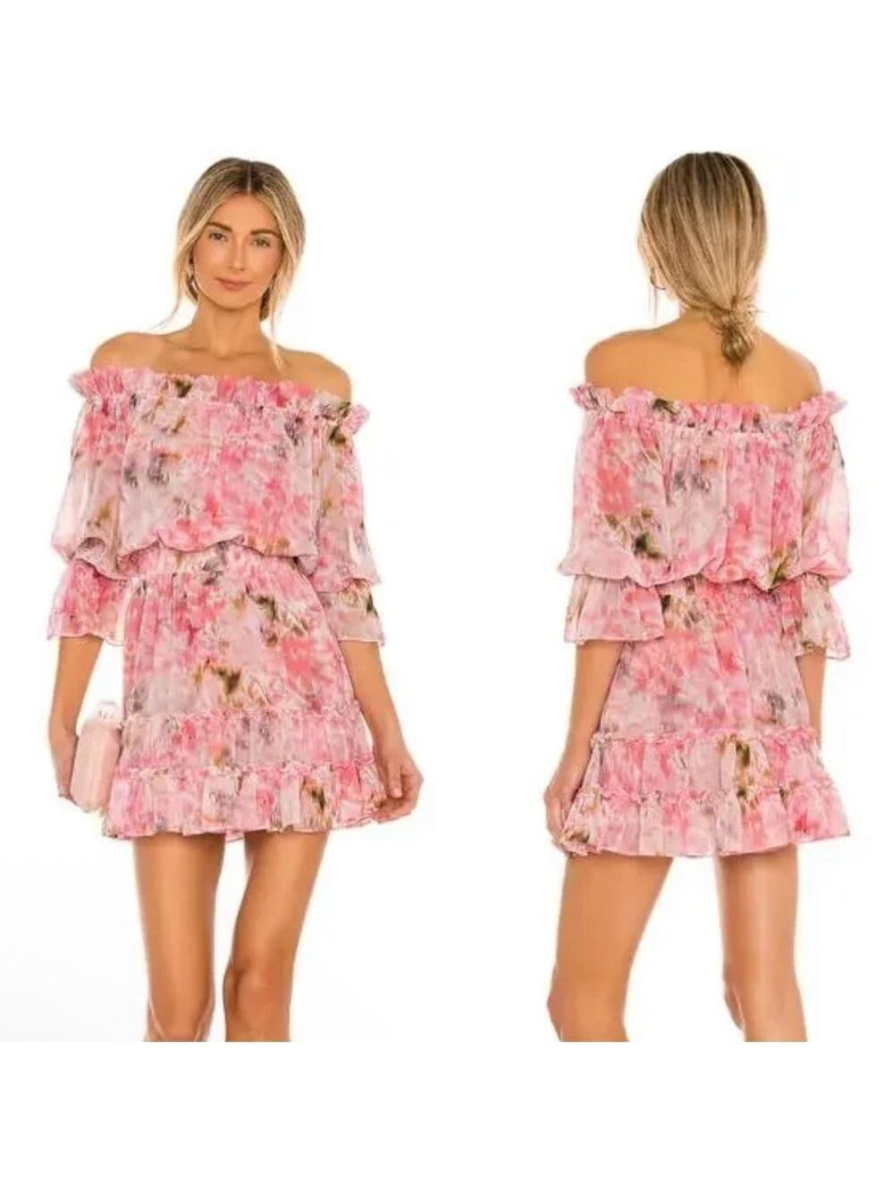 Misa Los Angeles Danae Dress in Taza Floral Pink Ruffle Size Large